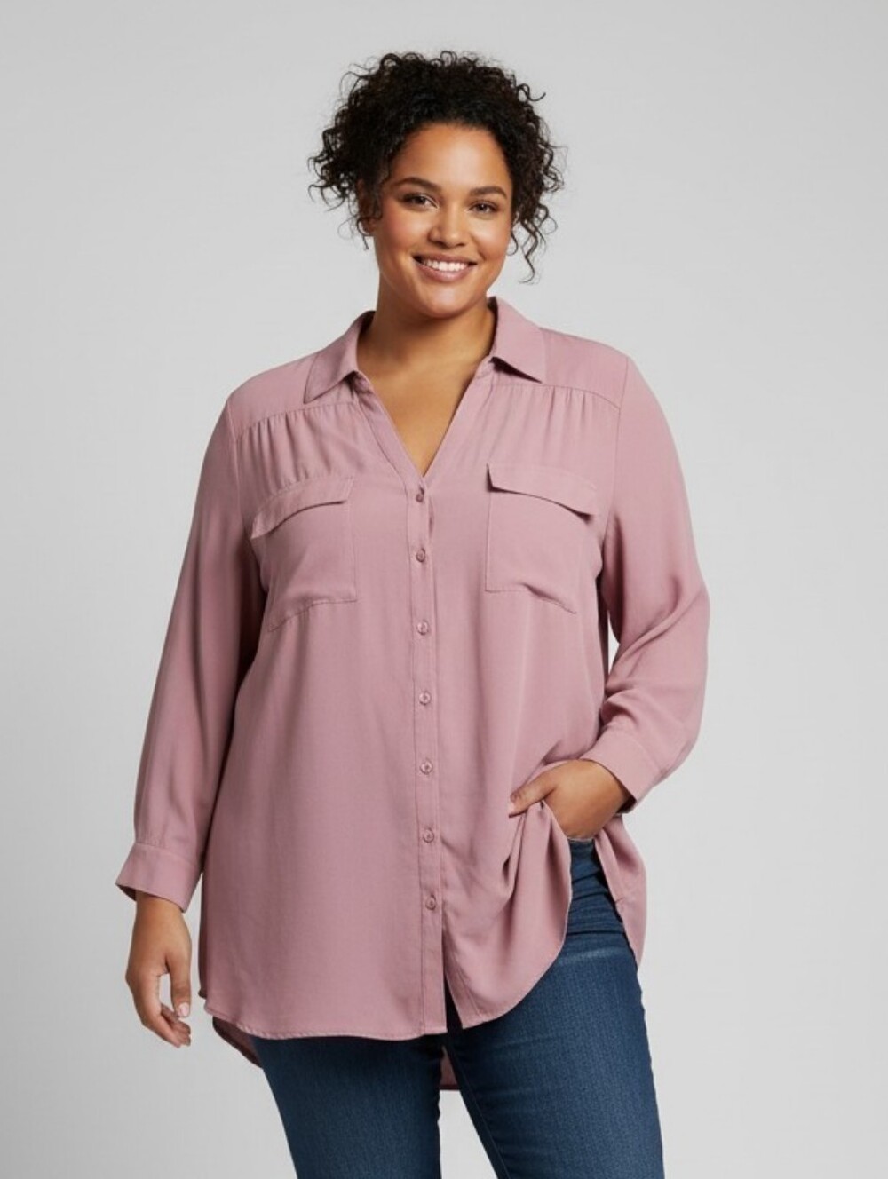 torrid Dusty Mauve Button-Front Utility Shirt